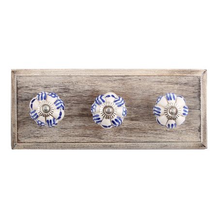 Silhouetted Blue Ceramic Wooden Hooks